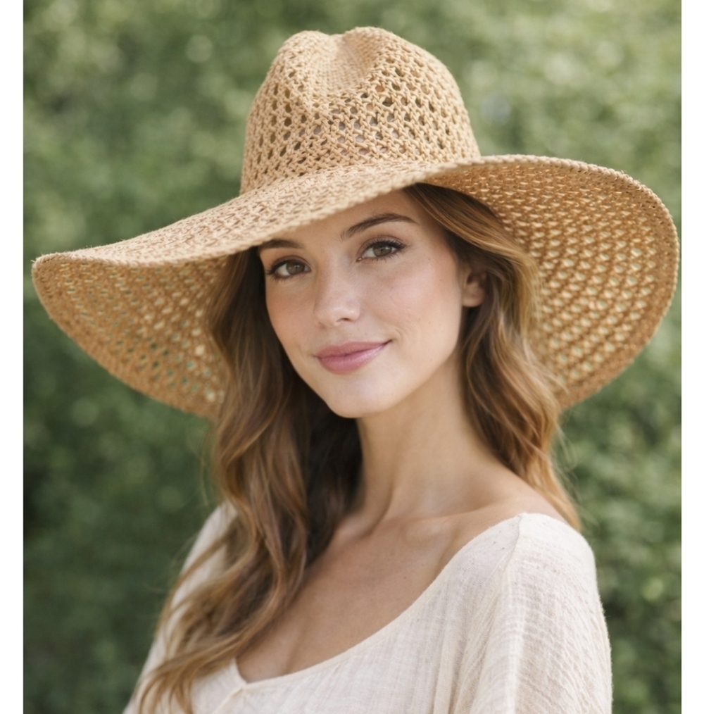 New Vineyard Vines Cane Weave Cappuccino Woven 100% Toyo Straw Sun Hat One Size